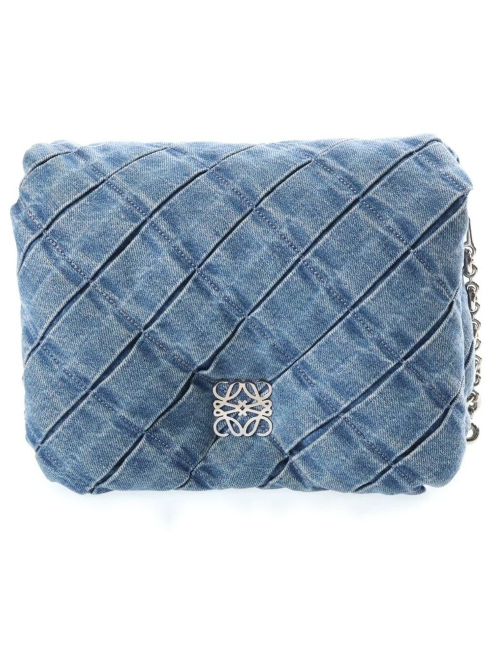 Loewe Goya Puffer Denim Chain Shoulder Handbag 2-Way Blue Strap 2 Bag